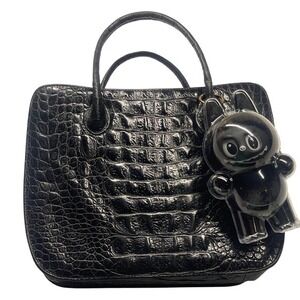 Desmo Made in Italy Black Alligator Embossed Leather Satchel Top‎ Handle Bag